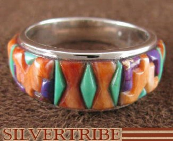 Multicolor Inlay Jewelry Sterling Silver Ring Size 8-1/2 AS39465